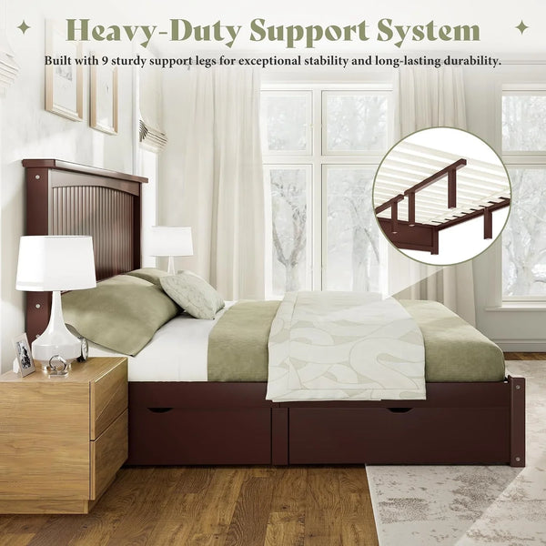 Solid Wood Queen Storage Bed Frame with 50" Headboard, Espresso4