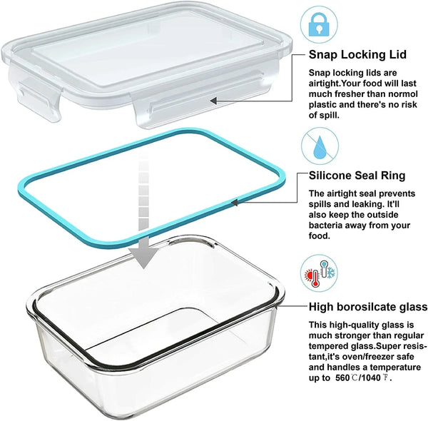 18 Piece Glass Food Storage Containers with Lids, Glass Meal Prep Containers, Food Storage Containers for Food Storage, BPA Free & Leak Proof (9 Lids & 9 Containers)4