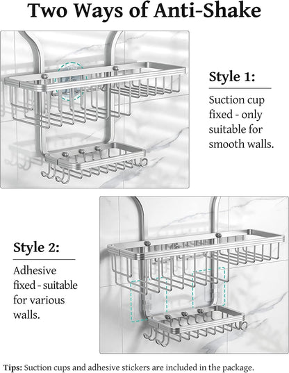Never Rust Shower Caddy Hanging, Aluminum Shower Racks for inside Shower, 3-Tier Shower Organizer Hanging over Shower Head with Hooks and Soap Holder, Silver5