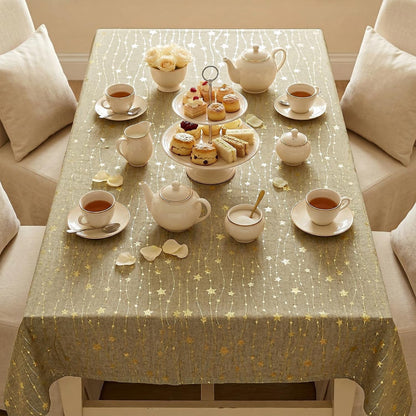 Khaki Rustic Tablecloth, Glod Sequin, 60×84 Inch Rectangular3