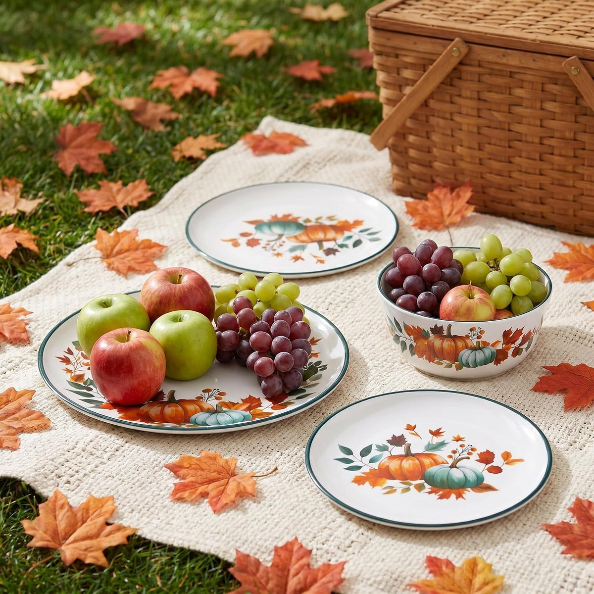 12-piece-melamine-dinnerware-set-for-4-fall-pumpkin-plates-and-bowls