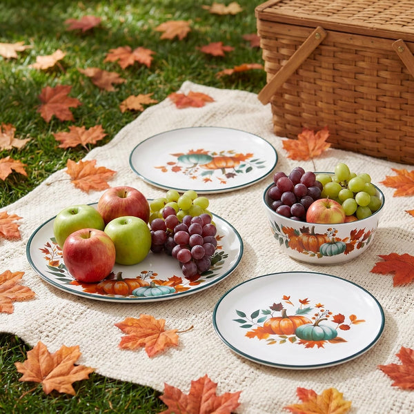 12-Piece Melamine Dinnerware Set for 4, Fall Pumpkin Plates and Bowls7