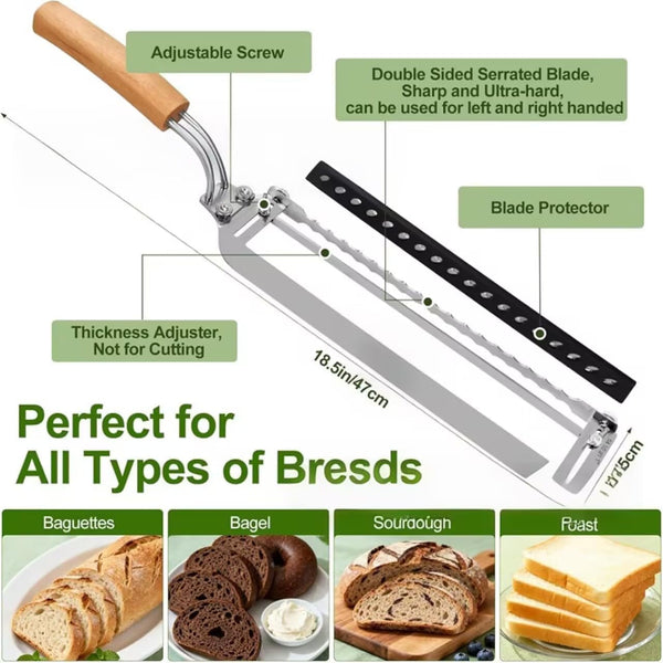 2026 Upgrade Adjustable Bread Knife, Bread Slicer for Homemade & Sourdough Loaves, Razor-Sharp Cutter for Crusty Sourdough & Baguette with Precision Thickness Guide, Best for Bakers (Yellow)5