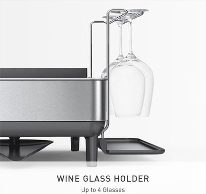 Simplehuman Steel Frame Dishrack, Large Capacity Dish Drying Rack, 360º Easy Drain Swivel Spout, Utensil & Wine Glass Holder, Anti-Residue Coating, Moisture Control Surface, Brushed Stainless Steel4