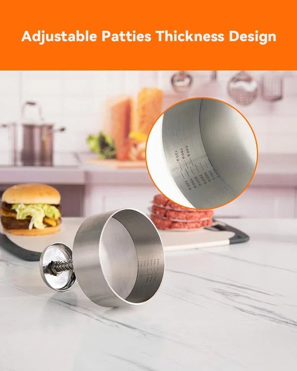 Burger Press, 4.5" 304 Stainless Steel Hamburger Press Patty Make | Spring Back Design, Thickness Guide 100G-400G, Easy Release, No Coating, No Rust, Dishwasher Safe, for Ground Beef Patties4