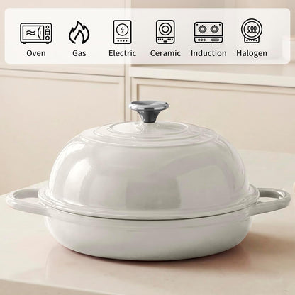 Dutch Oven Cast Iron Bread Oven with Cloche Dome Lid for Baking Sourdough, Artisan Bread, Pizza | Enameled Cast Iron Combo Cooker for Baking, Braising, Roasting | Magenta Enameled Finish3