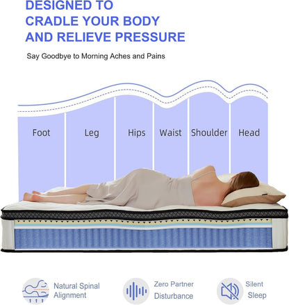 Queen Mattress 10 Inch, Bed in a Box Hybrid with Gel Memory Foam & Pocket Springs, Medium Firm, Pressure Relief, Motion Isolation, Edge Support, Fiberglass Free, Certipur, White7