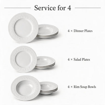 Villeroy & Boch Cellini 12 Piece Dinnerware Set, White, Service for 44