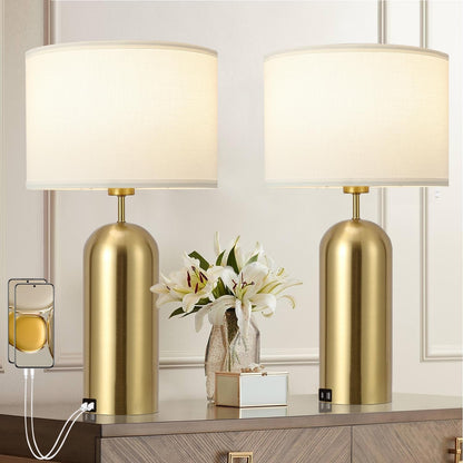 Gold Lamps Set of 2 Touch Control 3-Way Dimmable Bedside Nightstand Lamps Bedroom Lamps Modern White& Gold Table Lamp with USB Type C Ports Tall Lamps for Living Room End Table Home Office1