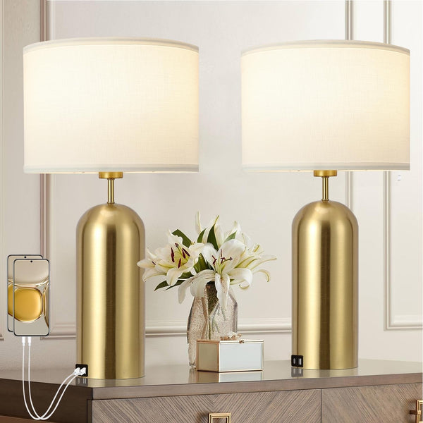Gold Lamps Set of 2 Touch Control 3-Way Dimmable Bedside Nightstand Lamps Bedroom Lamps Modern White& Gold Table Lamp with USB Type C Ports Tall Lamps for Living Room End Table Home Office1