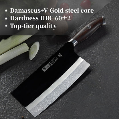 ZHANG XIAO QUAN Professional Meat Cleaver Knife Damascus Steel, Heavy Duty Kitchen Knife with Ultra Sharp Blade, Comfortable Ergonomic Wooden Handle(Black)7