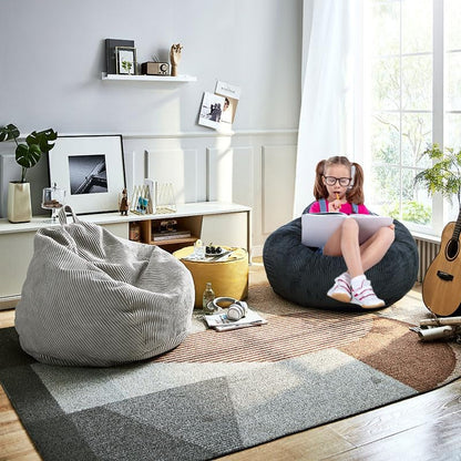 Bean Bag Chair, with Faux Rabbit Fur Cover for Teens and Kids, with Filling Memory Foam Bean Bag Chairs, Soft Faux Fur Fabric, 2.5 Feet round Fluffy Bean Bag Sofa Essential for Reading Games2