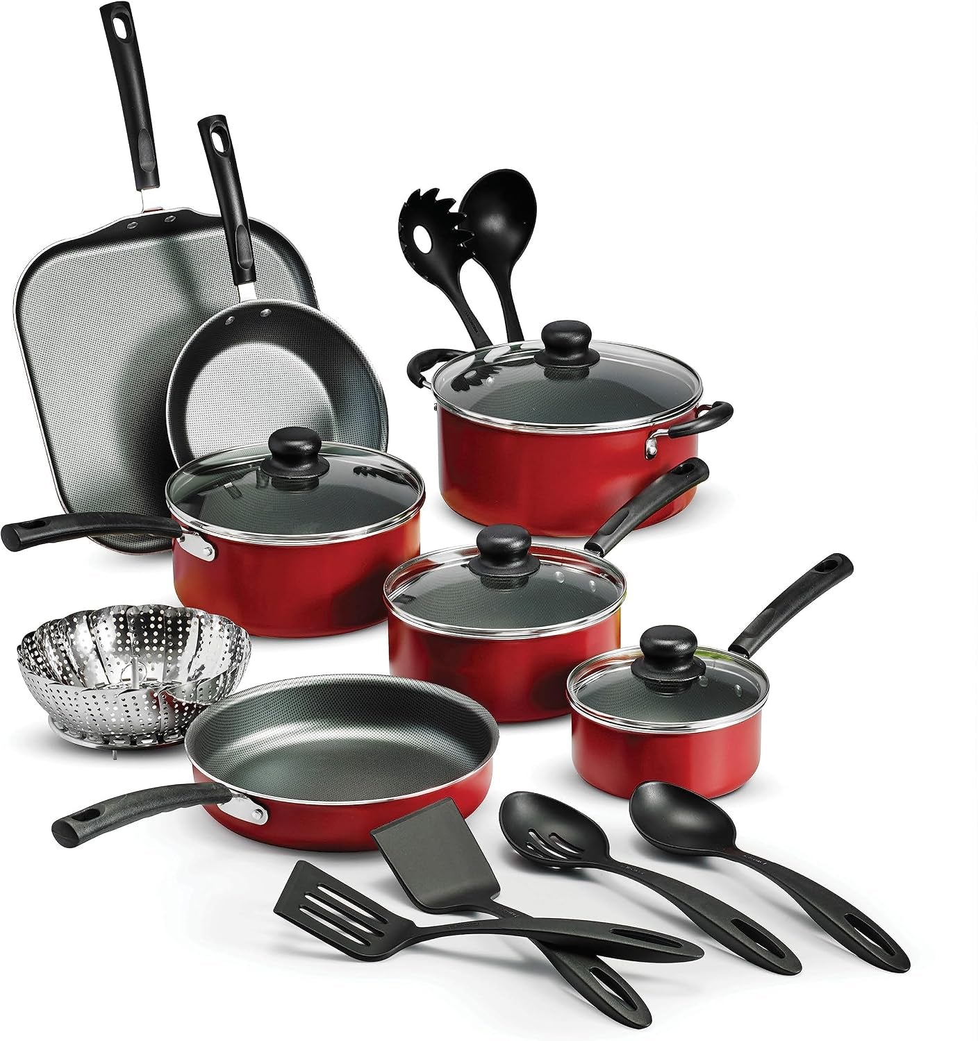 18-piece-nonstick-cookware-set-red-aluminum-construction-dishwasher-safe-compatible-with-gas-electric-ceramic-cooktops-includes-saute-pans-griddle-dutch-oven-cooking-utensils