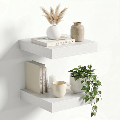 White Floating Shelves for Wall, Set of 2, 12 Inch Wall Shelves with Invisible Brackets, 12" Deep X 2" Thick Display Shelves for Bathroom Bedroom Living Room Kitchen1