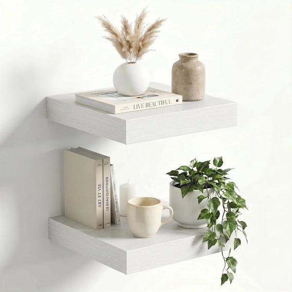 White Floating Shelves for Wall, Set of 2, 12 Inch Wall Shelves with Invisible Brackets, 12" Deep X 2" Thick Display Shelves for Bathroom Bedroom Living Room Kitchen1