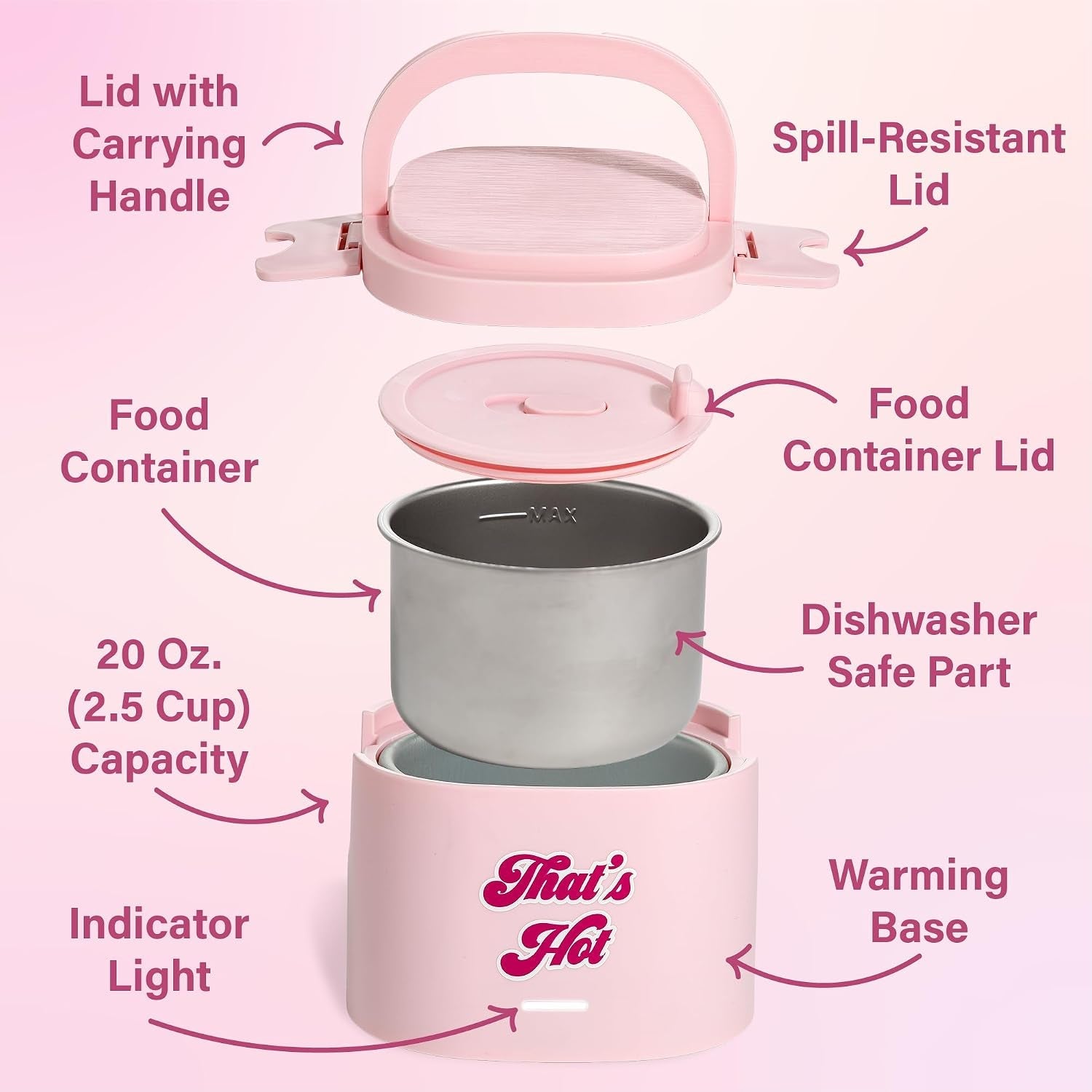electric-lunch-warmer-20-ounce-stainless-steel-portable-food-container-with-sealing-lid-removable-2-5-cup-inner-dish-that-s-hot-front-decal-pink