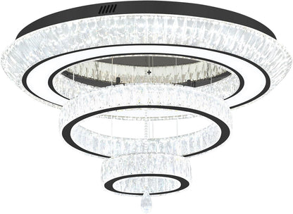 Modern Led Ring Chandelier for Living Room Luxury 3 Ring Crystal Chandelier Lighting 40In Black LED Dimmable Flush Mount Chandelier9