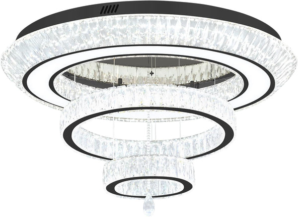 Modern Led Ring Chandelier for Living Room Luxury 3 Ring Crystal Chandelier Lighting 40In Black LED Dimmable Flush Mount Chandelier9