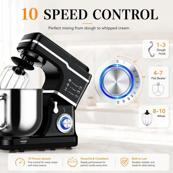 7.5 QT Stand Mixer, 10-Speed Tilt-Head Electric Mixer with Stainless Steel Bowl, Dough Hook, Whisk, Beater, Splash Guard – Powerful 660W Motor for Baking, Whipping & Mixing, Black2