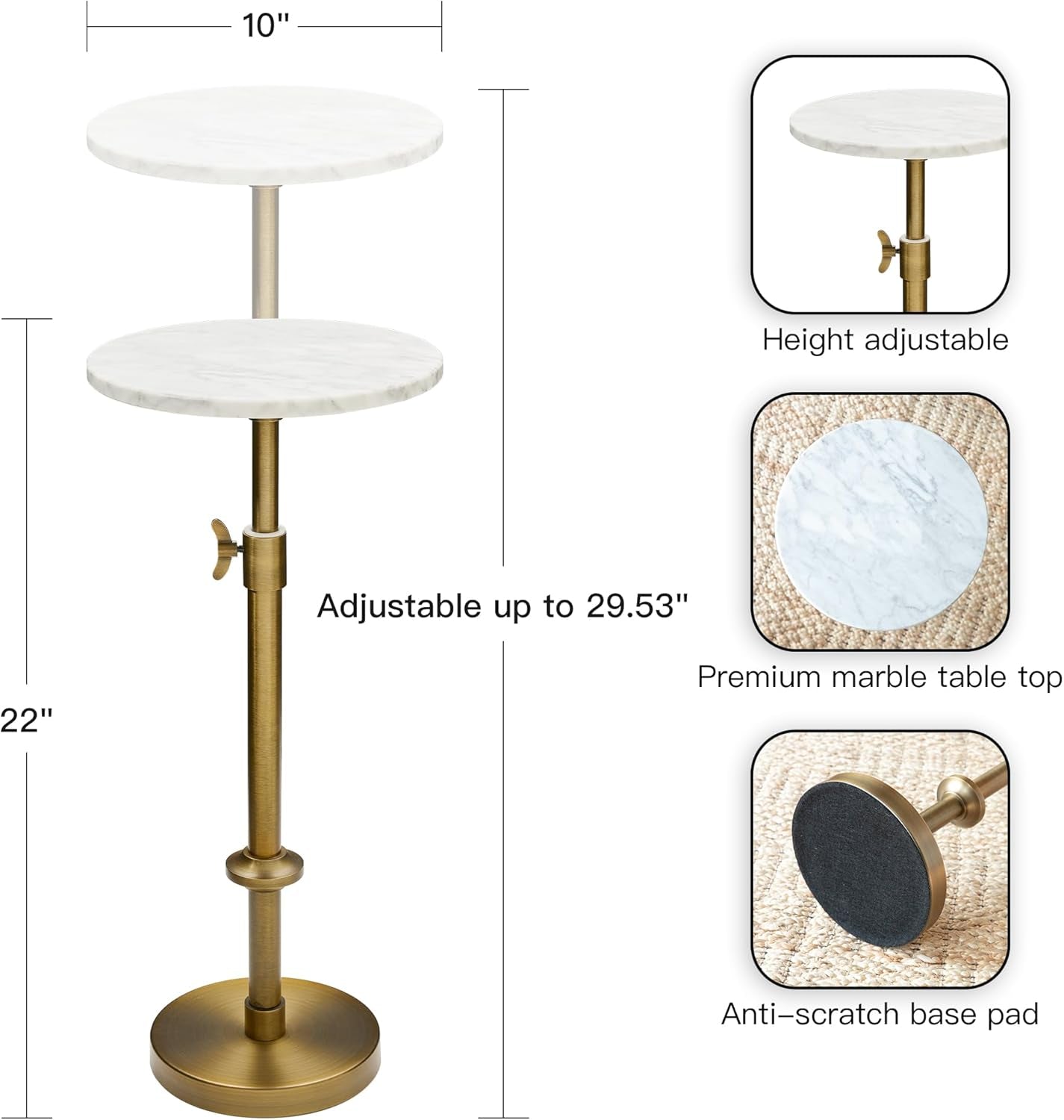 adjustable-10-white-marble-drink-table-with-2-coasters-antique-brass-adjustable-10-round-martini-end-table-pedestal-side-table-white-marble-and-antique-brass-finish