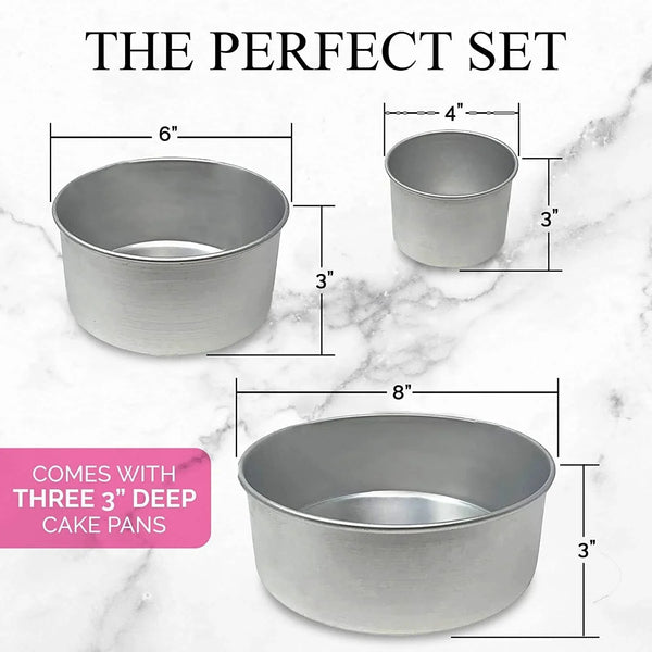 Tall round Cake Pans - 4-Inch, 6-Inch, 8-Inch Cake Pan Set for 3-Tiered Cake - Aluminum Cake Pans Sets for Baking Wedding or Birthday Cakes and More2