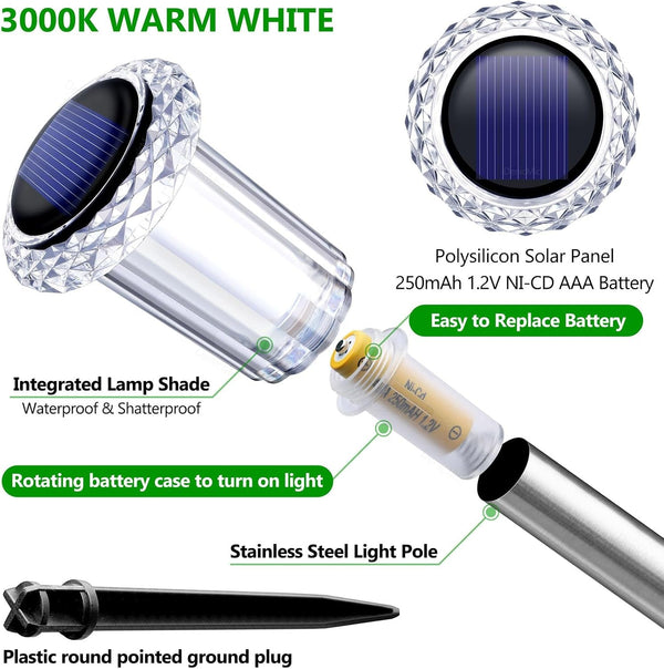 10 Pack Solar Pathway Lights Outdoor Waterproof Warm White LED2