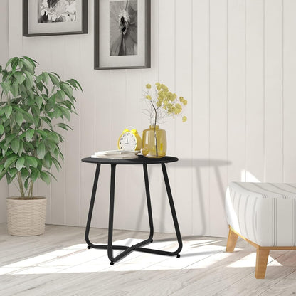 Patio Small Side Table Waterproof round Metal Steel Weather Resistant Portable Outdoor and Indoor End Table for Garden Balcony Yard, Black8