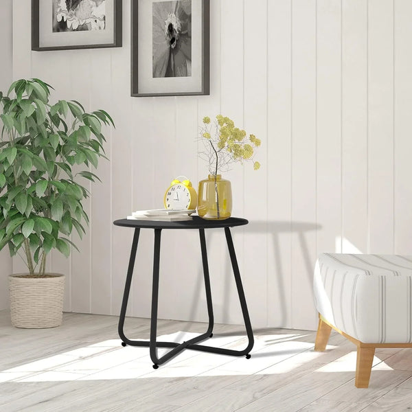 Patio Small Side Table Waterproof round Metal Steel Weather Resistant Portable Outdoor and Indoor End Table for Garden Balcony Yard, Black8