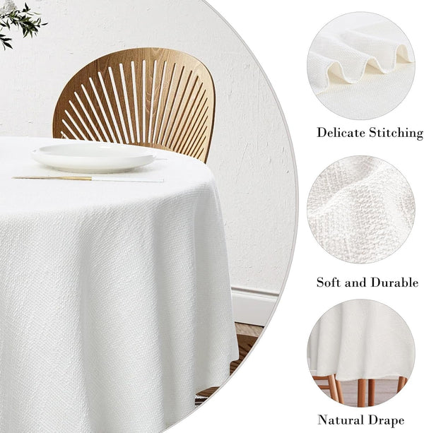 Linen Textured round Tablecloth Solid Color Cotton Linen Heavy Duty Fabric Water Resistant Table Cover for Dining, Farmhouse, Kitchen, Tabletop Decoration (55Inch, Ivory)4