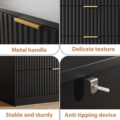 Black 6 Drawer Dresser for Bedroom, 55" Wide Modern Chest of Drawers with Gold Metal Handles, Fluted Wood TV Stand for Living Room, Hallway4