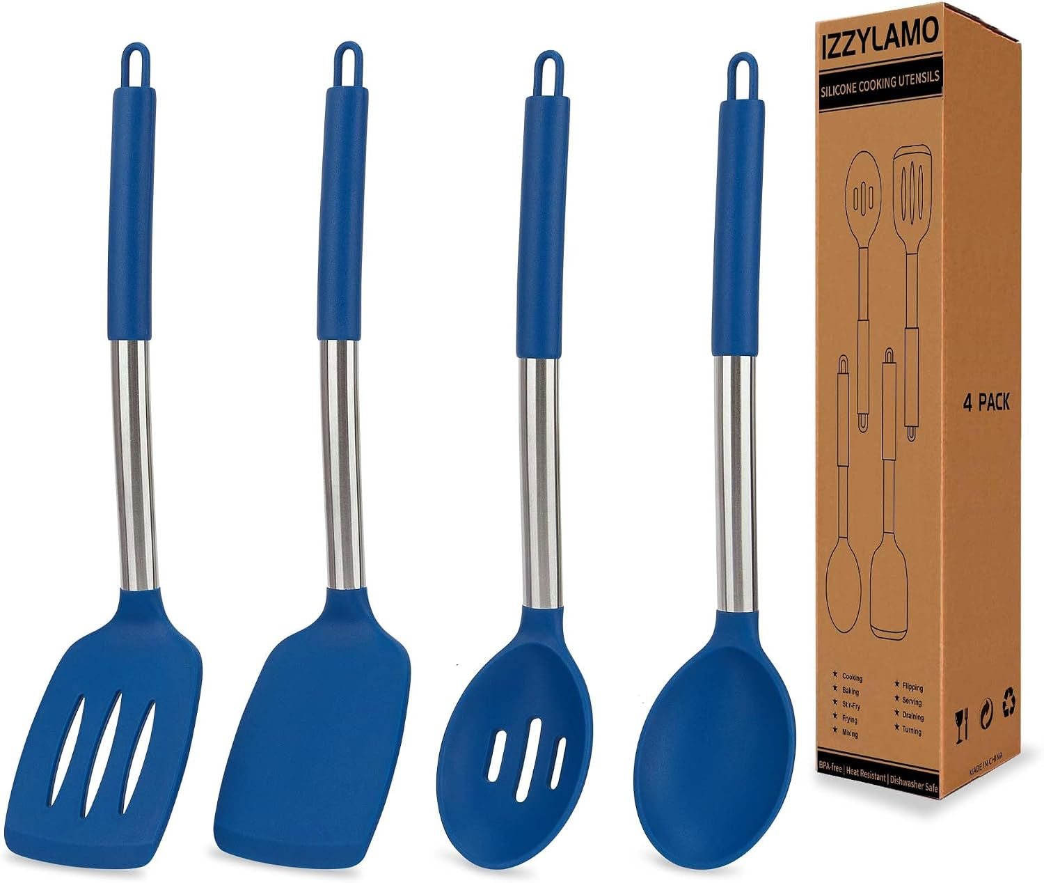 4-pack-silicone-utensils-set-non-stick-solid-spatulas-slotted-spoons-with-stainless-steel-handle-spatulas-for-cooking-frying-mixing-serving-blue