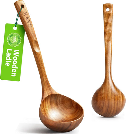 Wooden Ladle for Soup, 100% Natural Acacia Wood with 12.4″ Long Handle, No-Scratch Cookware Surface, Wooden Soup Ladle for Cooking, Gravy, Sauce, Porridge1