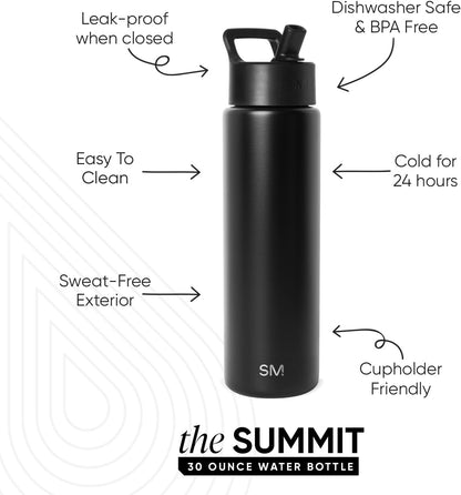 Simple Modern Insulated Water Bottle with Straw | 30Oz | Black2