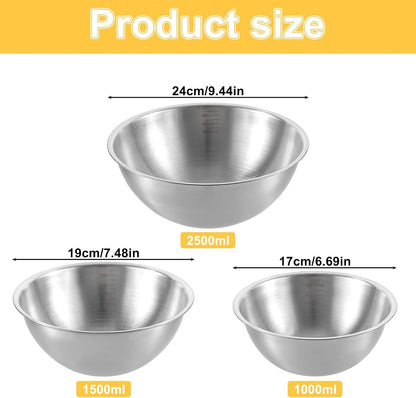 Stainless Steel Mixing Bowls 3 Packs Nesting Baking Supplies Small Thicker Stainless Steel Flat Bottom Stackable Salad Bowl Mixing Bowls Set for Cooking, Baking, Salad,Serving(1000/1500/2000Ml)2
