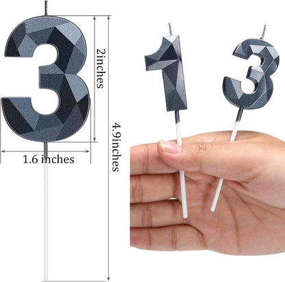 13 Birthday Candles 3D 13Th Diamond Number Cake Topper,Black4