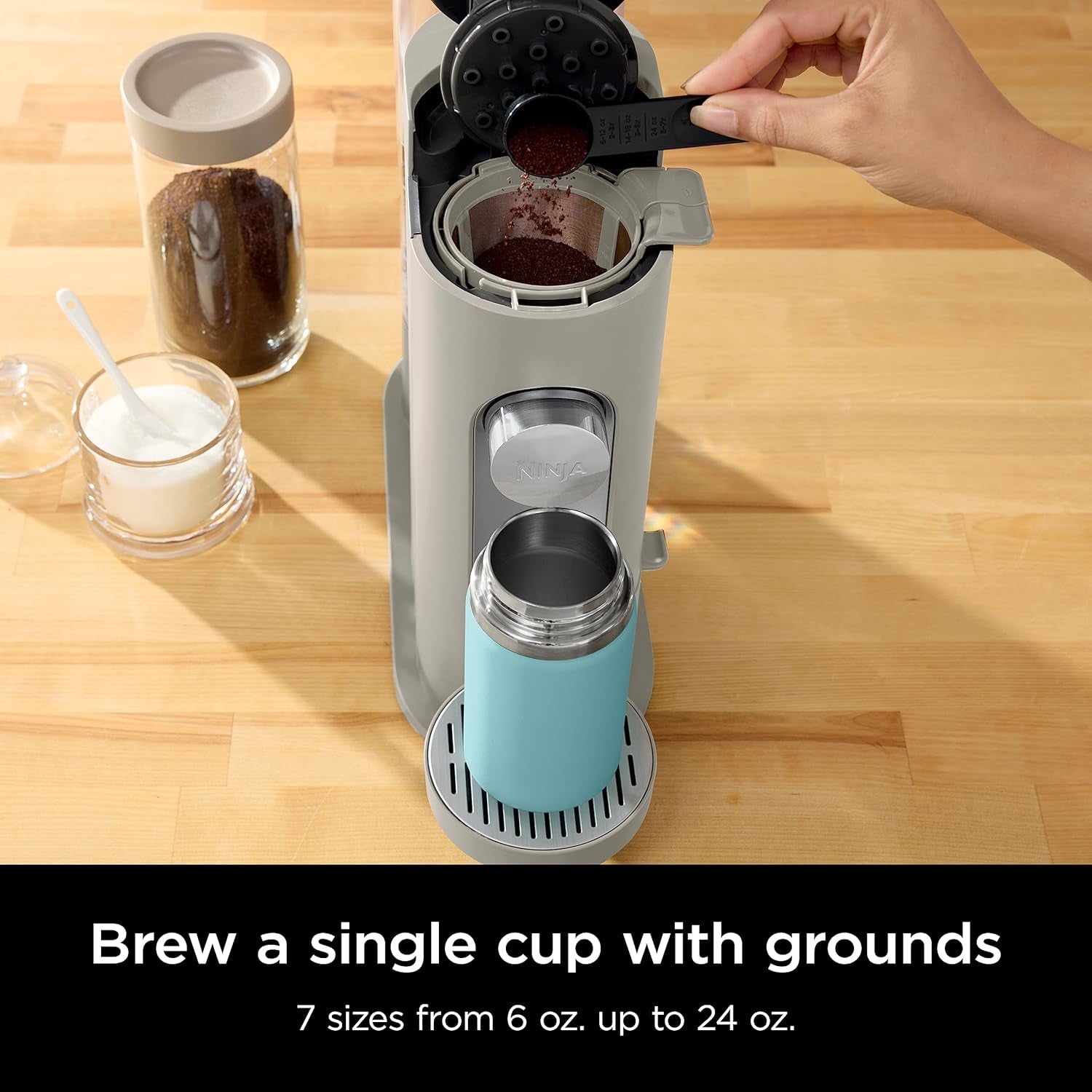 ninja-pods-grounds-iced-coffee-maker-k-cup-pod-compatible-stone-pb041st-single-serve-brews-grounds-compact-design-56-oz-reservoir-6-oz-cup-to-24-oz-travel-mug-brew-sizes