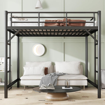 Full Loft Bed, Metal round Pipe, Dual Ladders, save Space, Black9