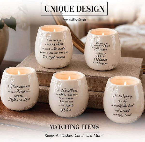 Pavilion 'In Memory, a Bit of Heaven' 19177 - White Ceramic Candle with Soy Wax in a Delicate Floral Scent, Thoughtful Sympathy, Remembrance, and Condolence Gift - 8 Ounces4
