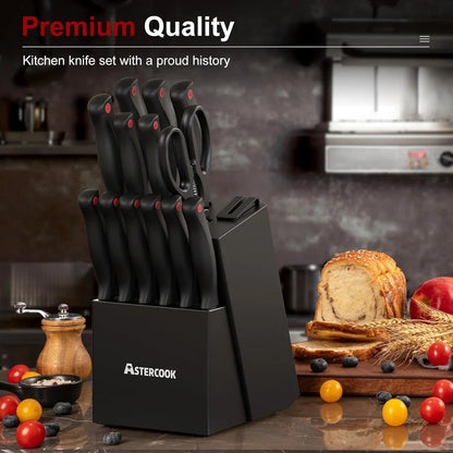 15-Piece Knife Set with Block & Built-In Sharpener, Black