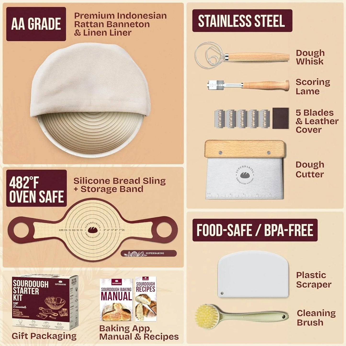 Sourdough Starter Kit w/ 9" Banneton + Silicone Bread Sling