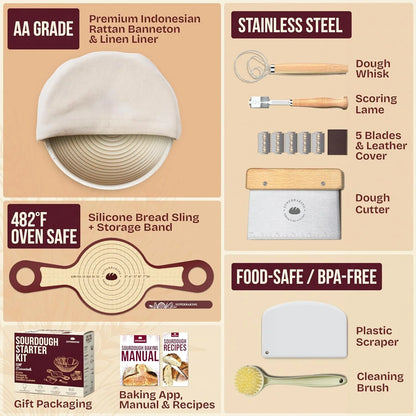 Sourdough Starter Kit w/ 9" Banneton + Silicone Bread Sling