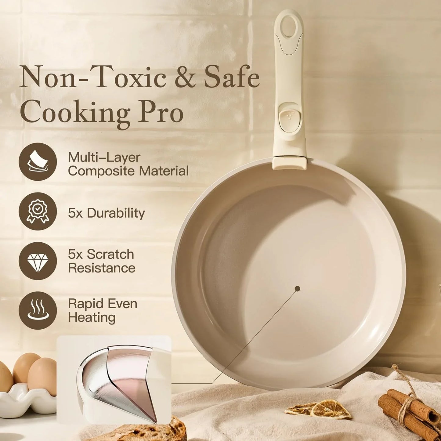 PFAS-Free Ceramic Cookware Set w/ Detachable Handle