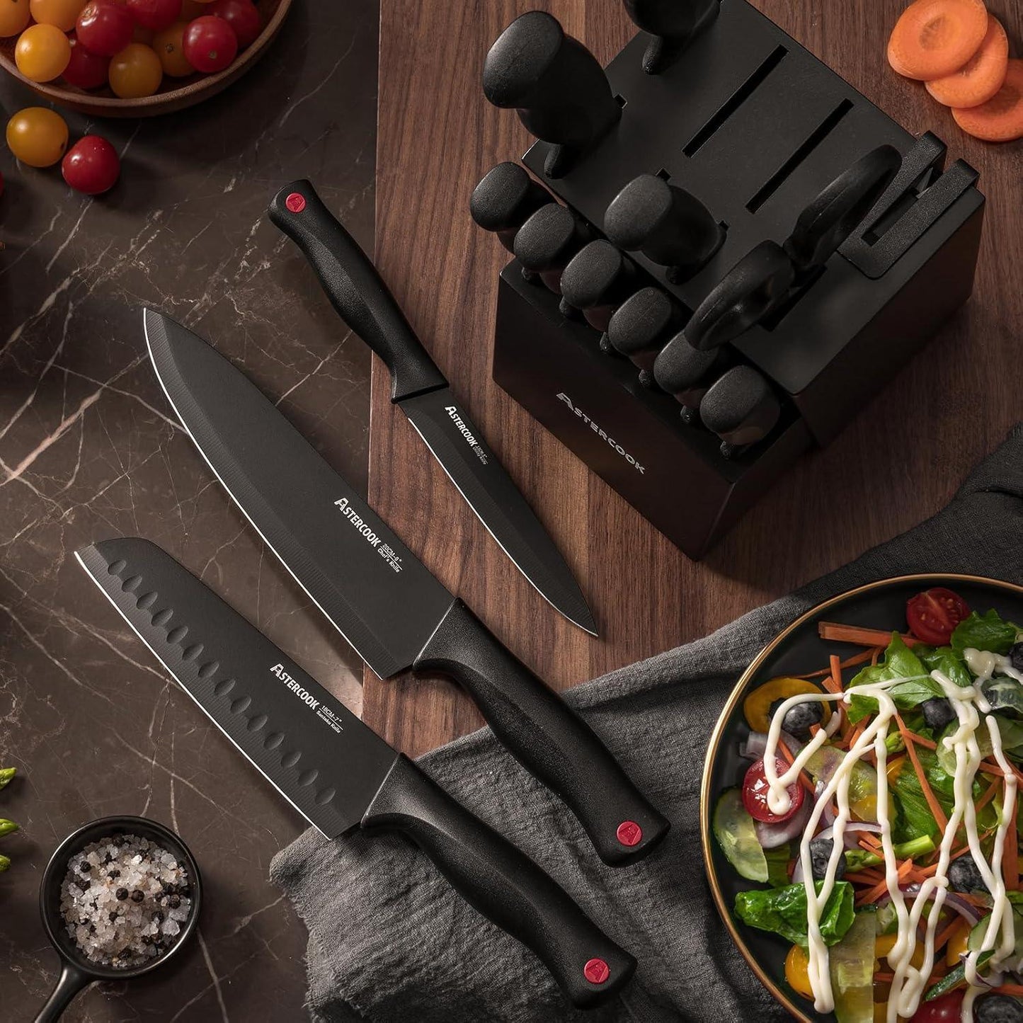 15-Piece Knife Set with Block & Built-In Sharpener, Black