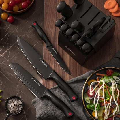 15-Piece Knife Set with Block & Built-In Sharpener, Black