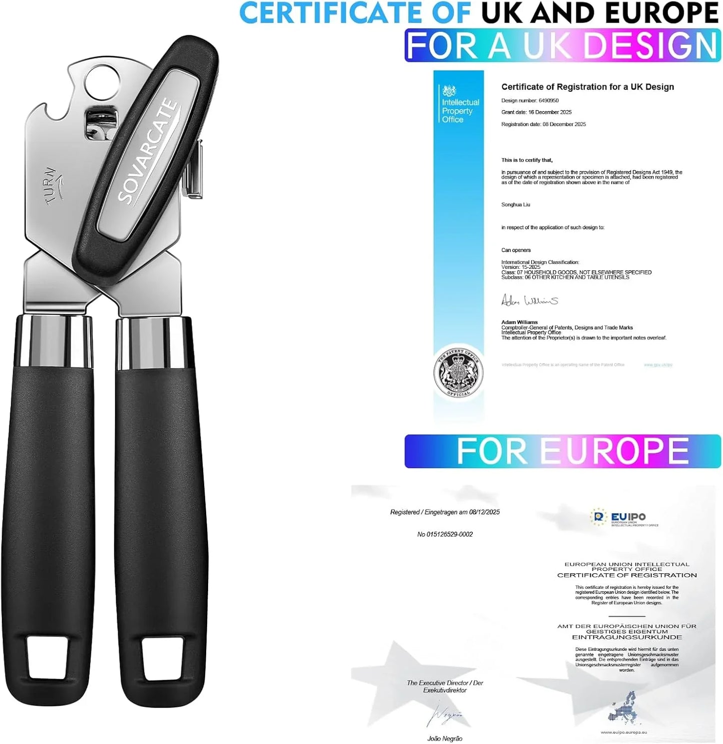 Ergonomic Manual Can Opener with Magnet Lift, Smooth Edge