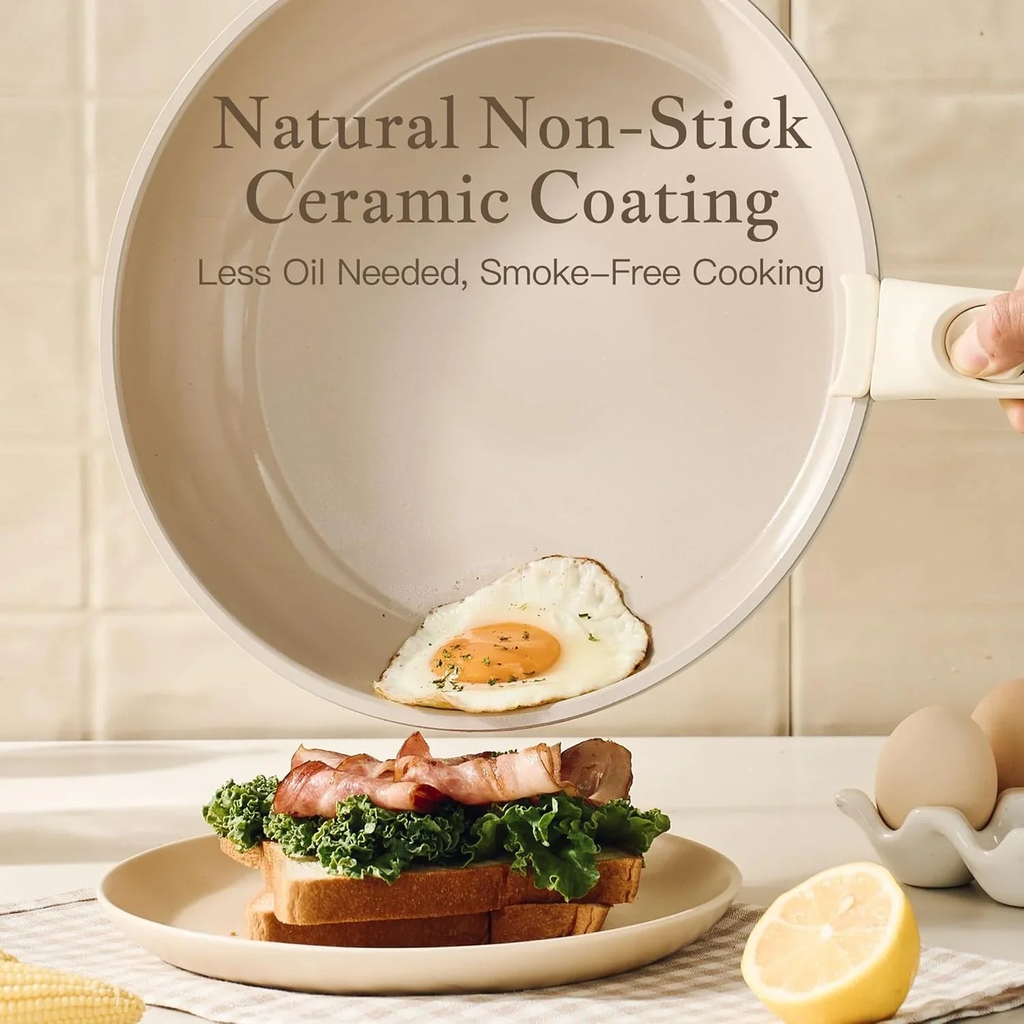 PFAS-Free Ceramic Cookware Set w/ Detachable Handle