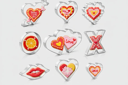 9-Piece Heart Cookie Cutter Set, Stainless Steel Valentines