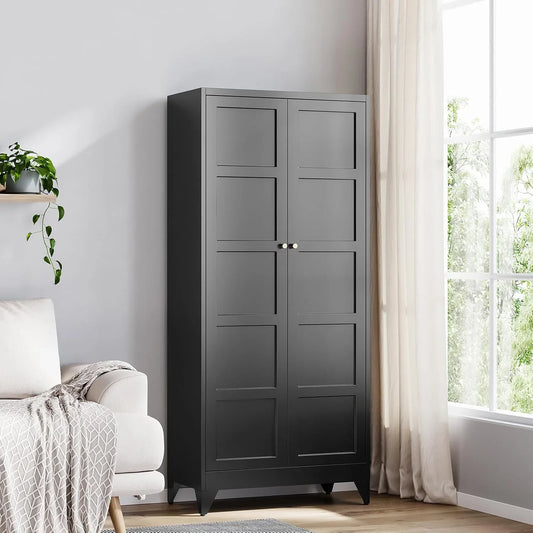 71'' Black Metal Pantry Cabinet with Adjustable Shelves