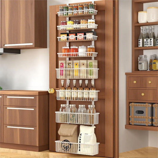 White Over-the-Door Pantry Organizer, 8-Tier Basket Rack