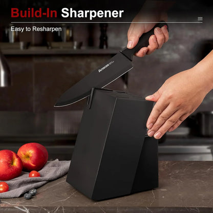 15-Piece Knife Set with Block & Built-In Sharpener, Black